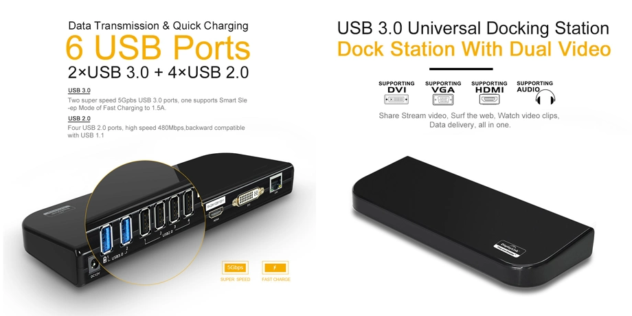 Ug39dk1 USB 3.0 Dual 2K Universal Laptop USB Hub Docking Station