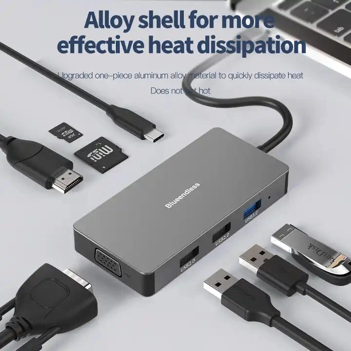 8 in 1 Aluminum HDMI USB-C Hub for MacBook for iPad PRO