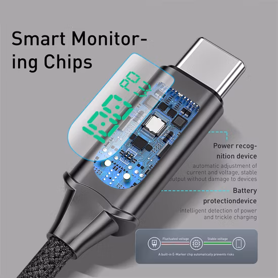 Câble USB C vers Type C Pd 100W, pour MacBook, tablette, Switch, Xiaomi, Samsung, 5A, charge rapide, affichage numérique, câble de données pour téléphone